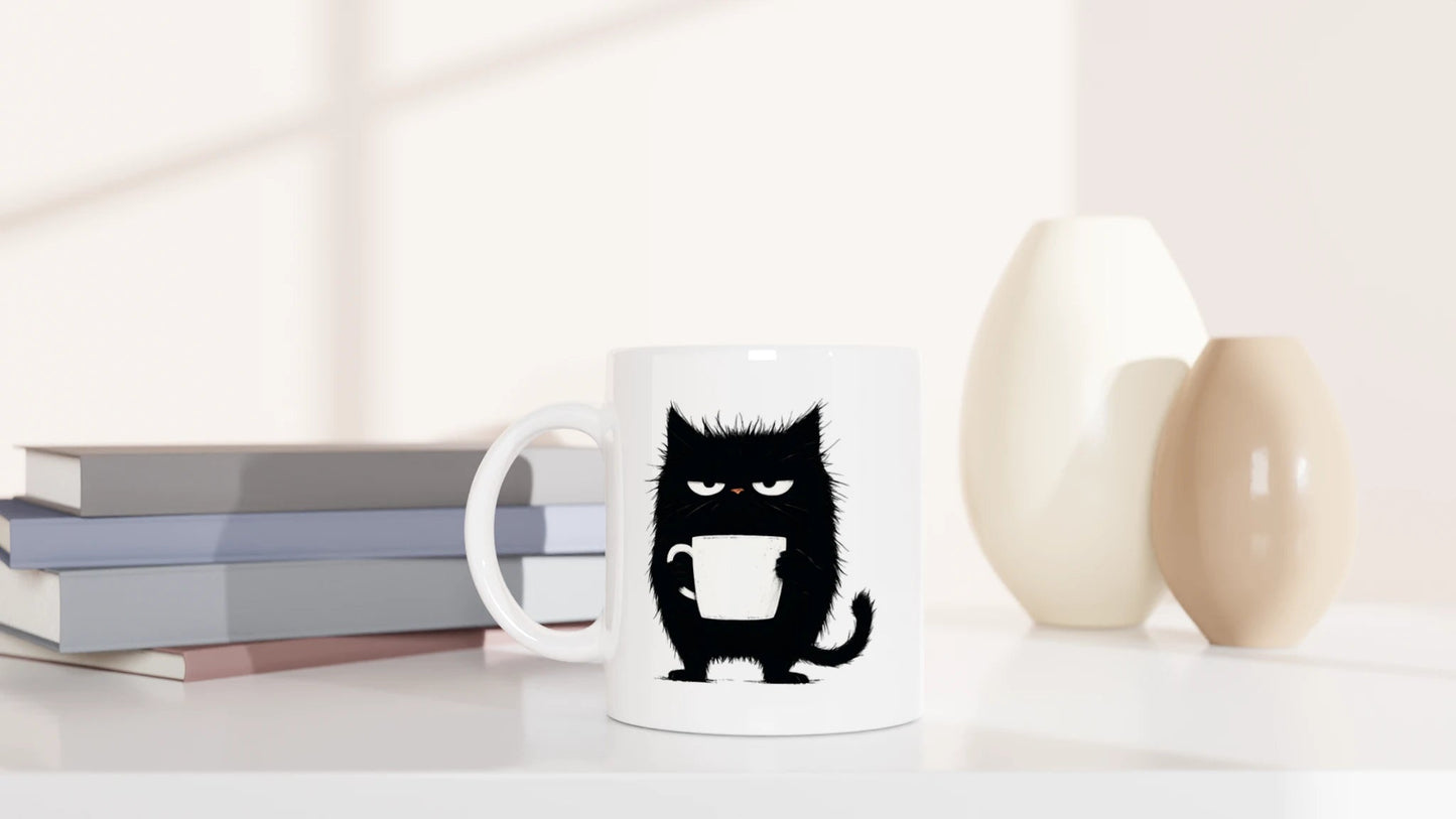 Tasse 325ml - Mürrische Katze mit Kaffee - Katze, Kaffee