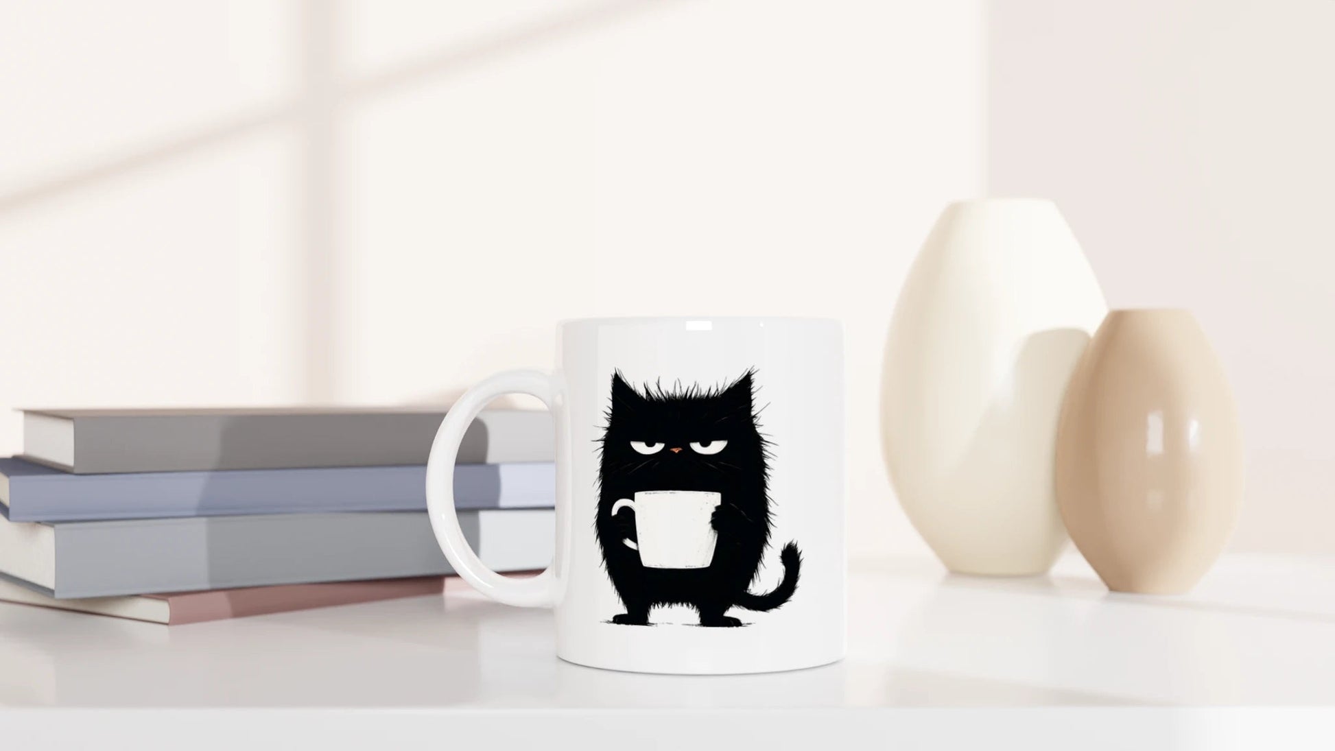 Tasse 325ml - Mürrische Katze mit Kaffee - Katze, Kaffee