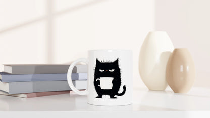 Tasse 325ml - Mürrische Katze mit Kaffee - Katze, Kaffee