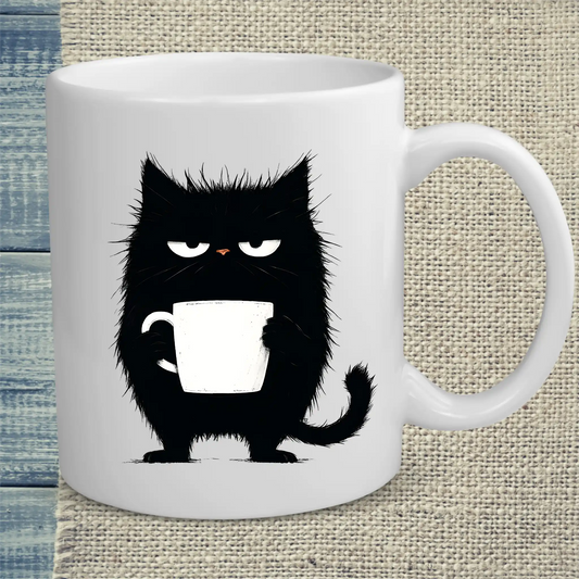 Tasse 325ml - Mürrische Katze mit Kaffee - Katze, Kaffee