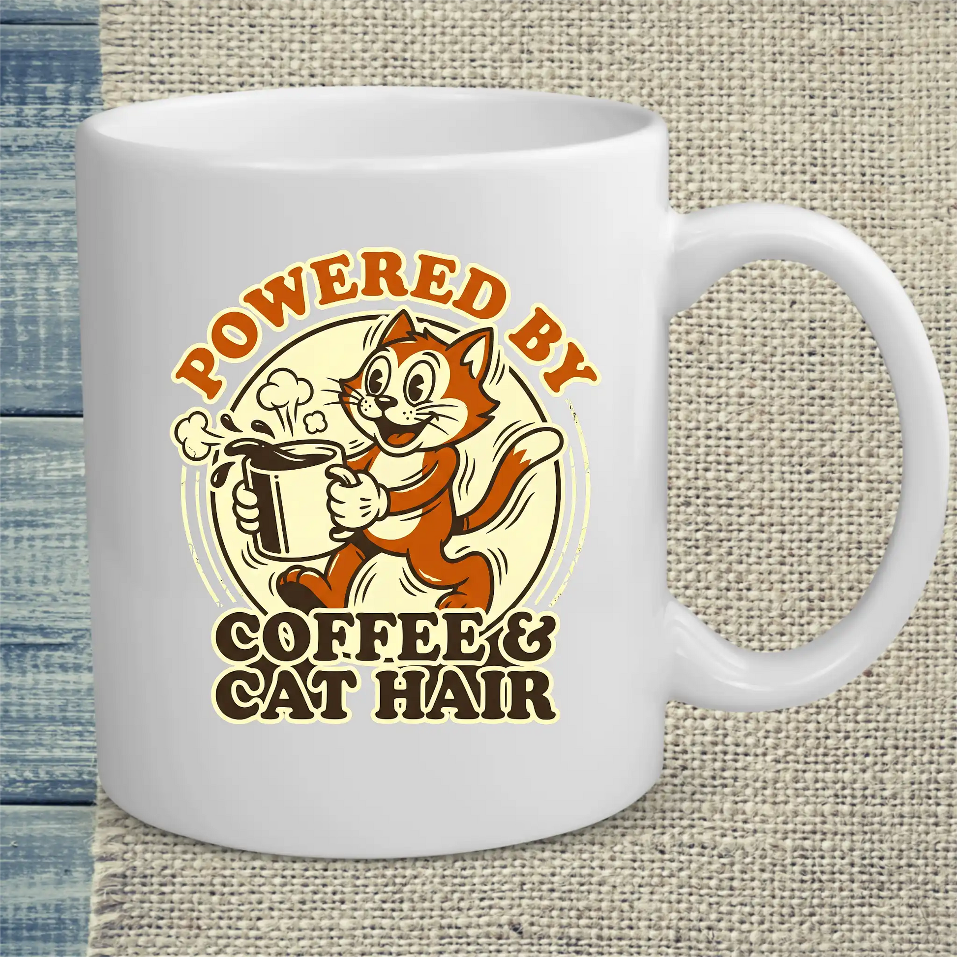 Tasse 325ml - Powered by Coffee & Cat Hair - Katze & Kaffee