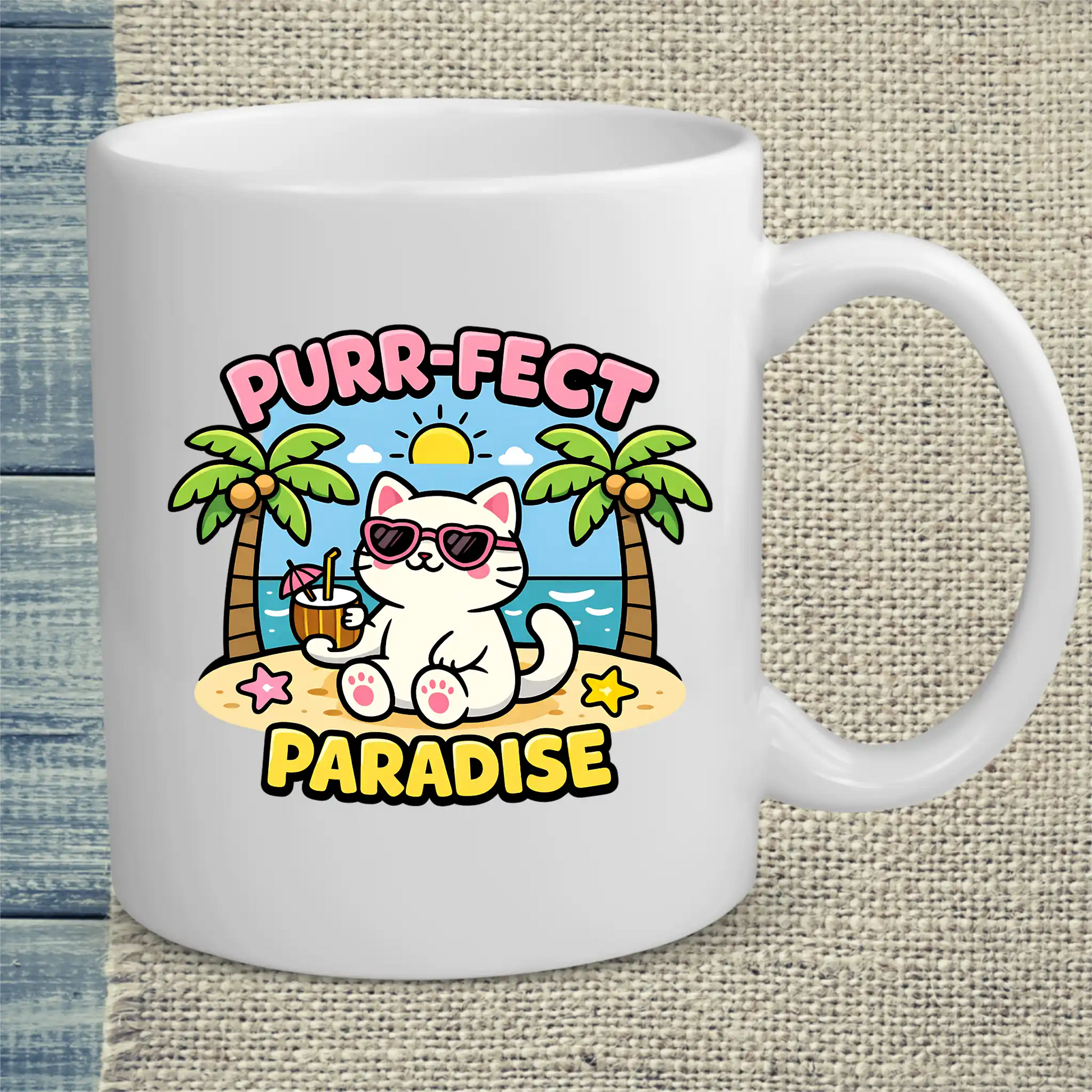 Tasse 325ml - Purr-Fect Paradise - Katze, Sommer