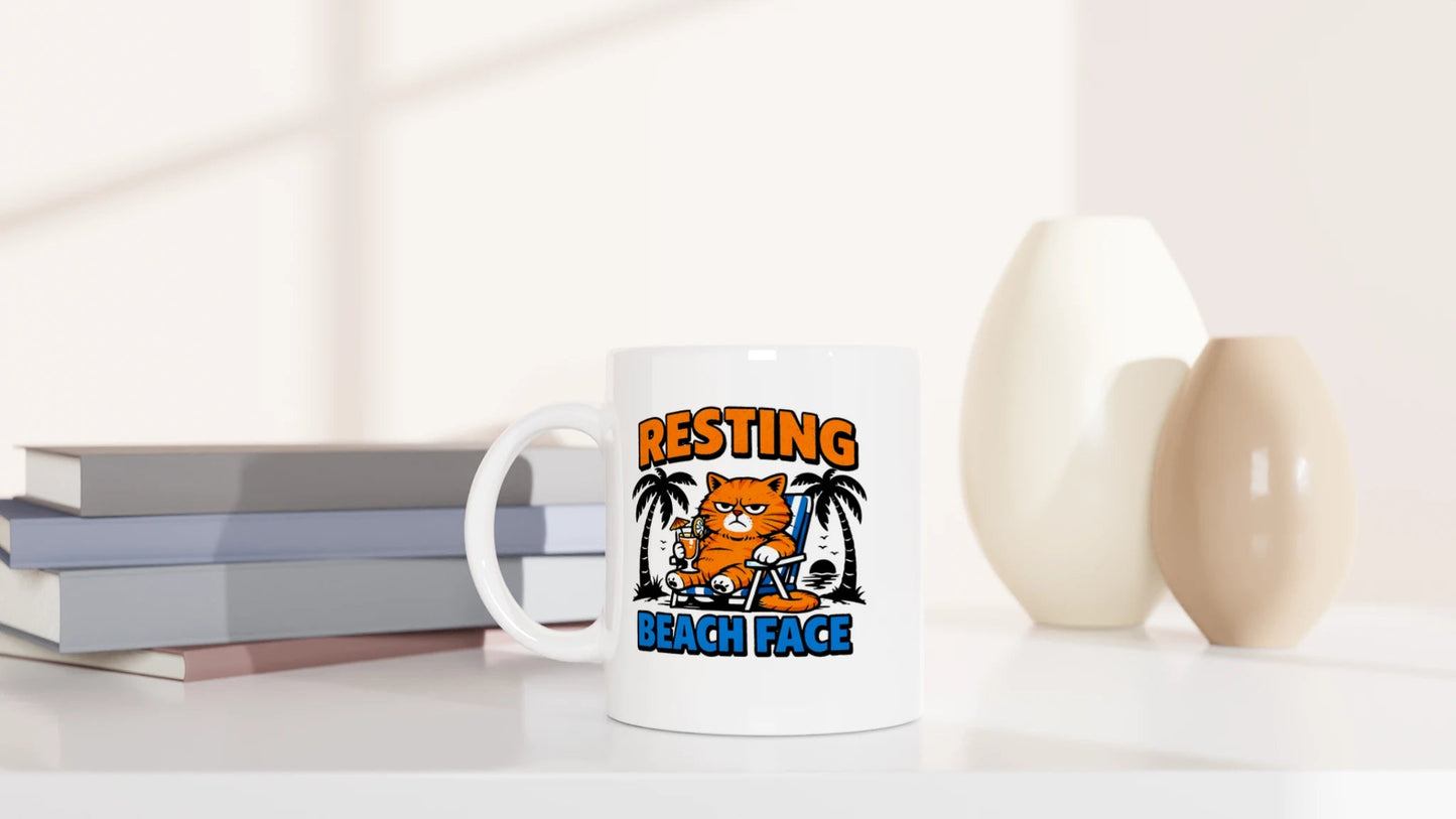 Tasse 325ml - Resting Beach Face - Katze, Sommer