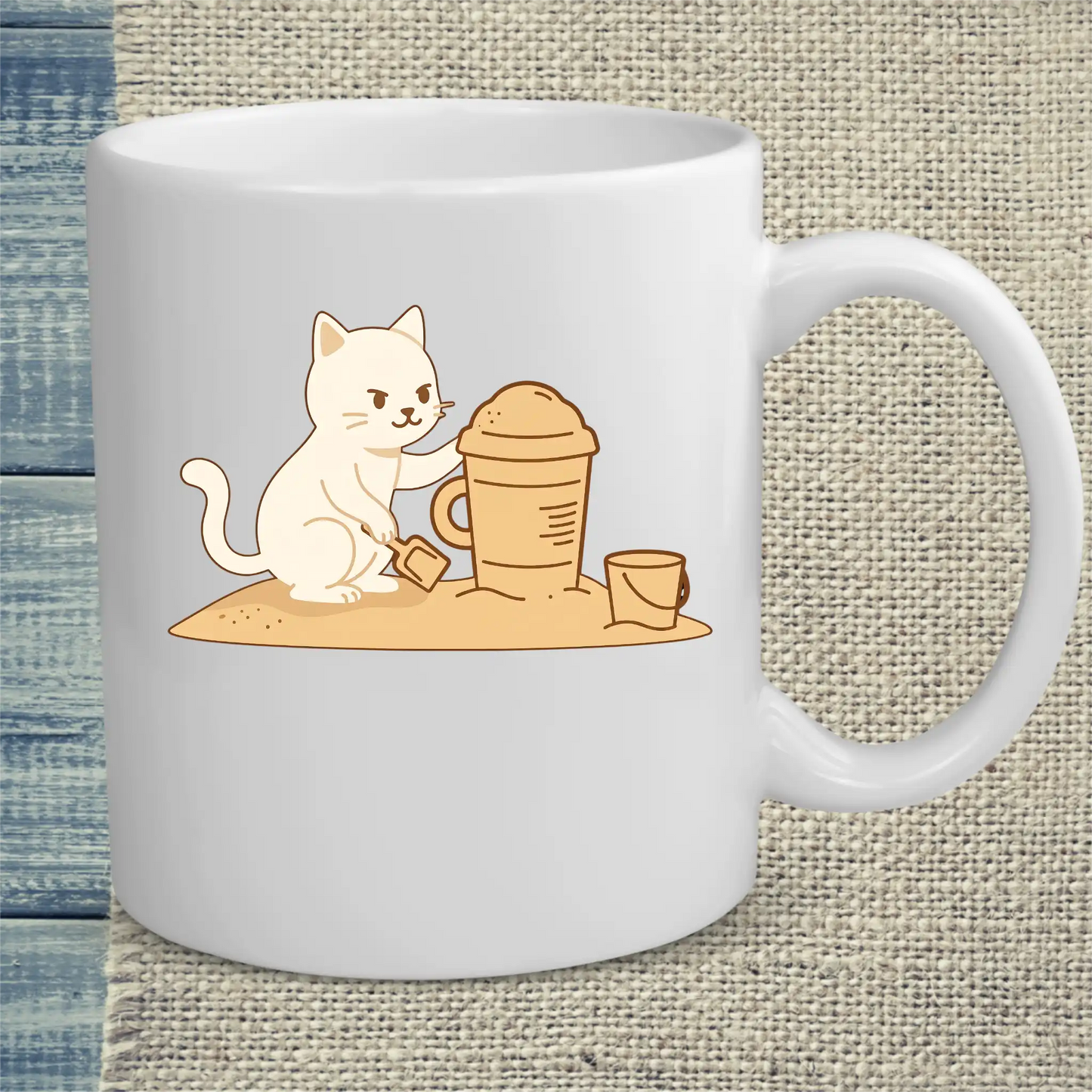 Tasse 325ml - Sandkuchen - Katze, Sommer