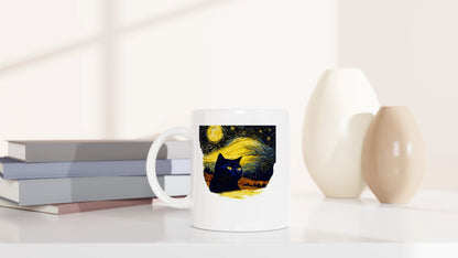 Tasse 325ml - Schwarze Katze im Abendhimmel - Katze