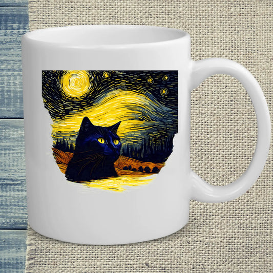 Tasse 325ml - Schwarze Katze im Abendhimmel - Katze