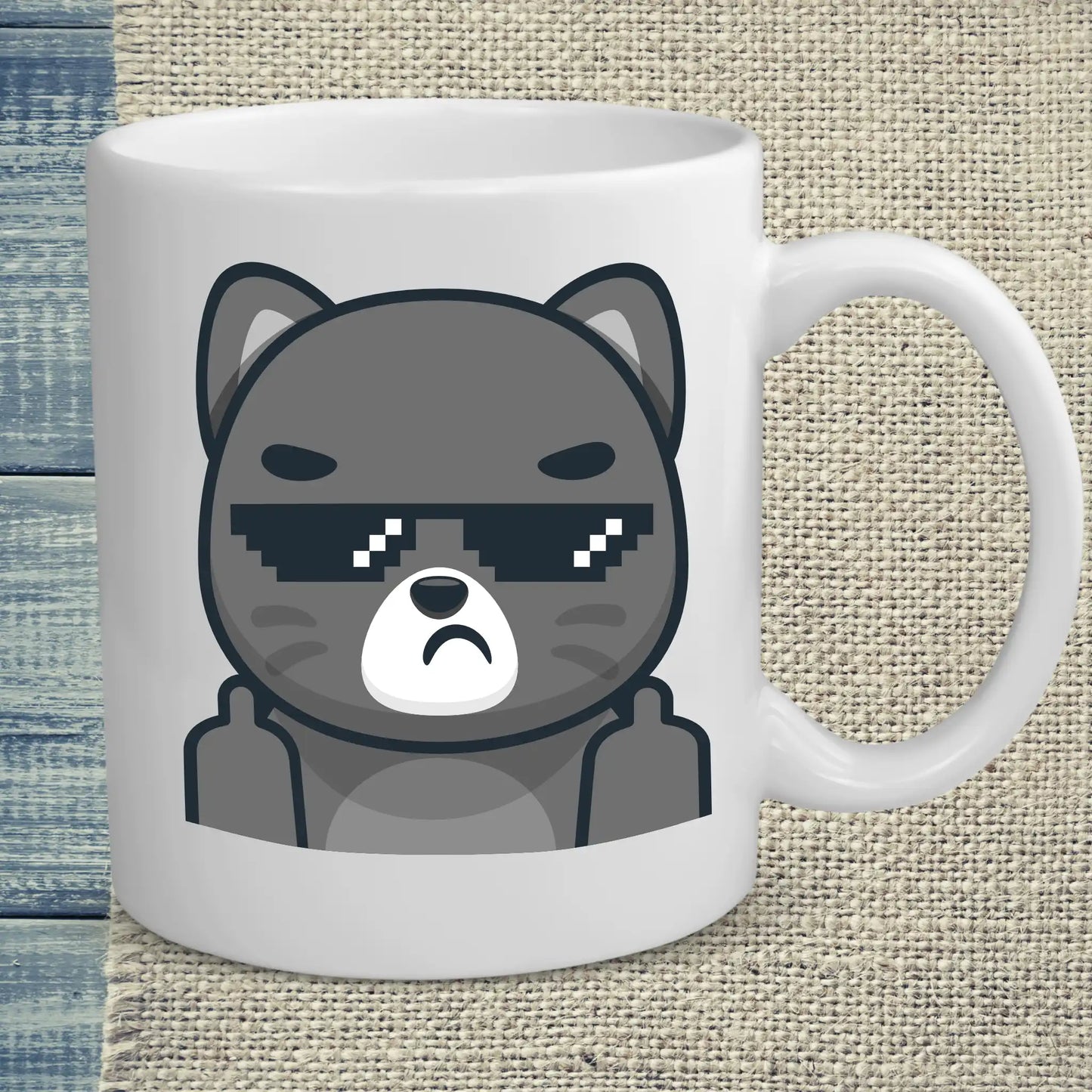 Tasse 325ml - Schwarze Katze mit Brille Mittelfinger - Katze