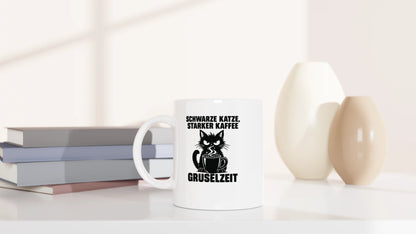 Tasse 325ml - Schwarze Katze, starker Kaffee, Gruselzeit - Katze & Kaffee, Halloween