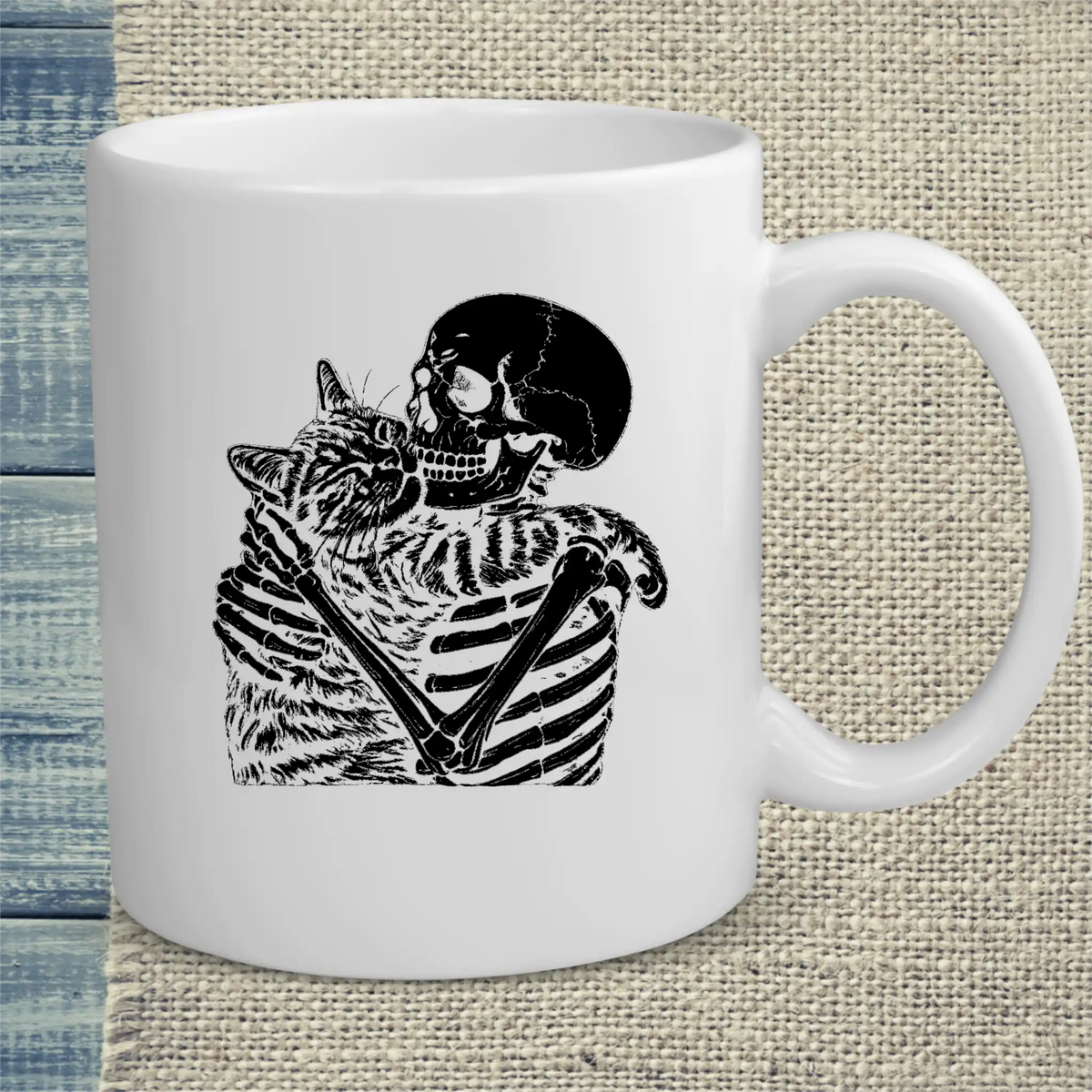 Tasse 325ml - Skelett mit Katze - Katze, Halloween