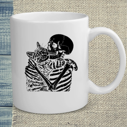 Tasse 325ml - Skelett mit Katze - Katze, Halloween
