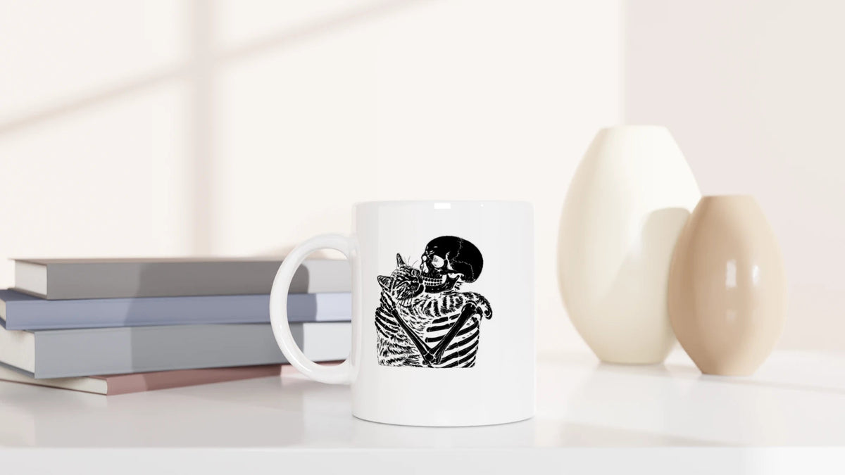 Tasse 325ml - Skelett mit Katze - Katze, Halloween