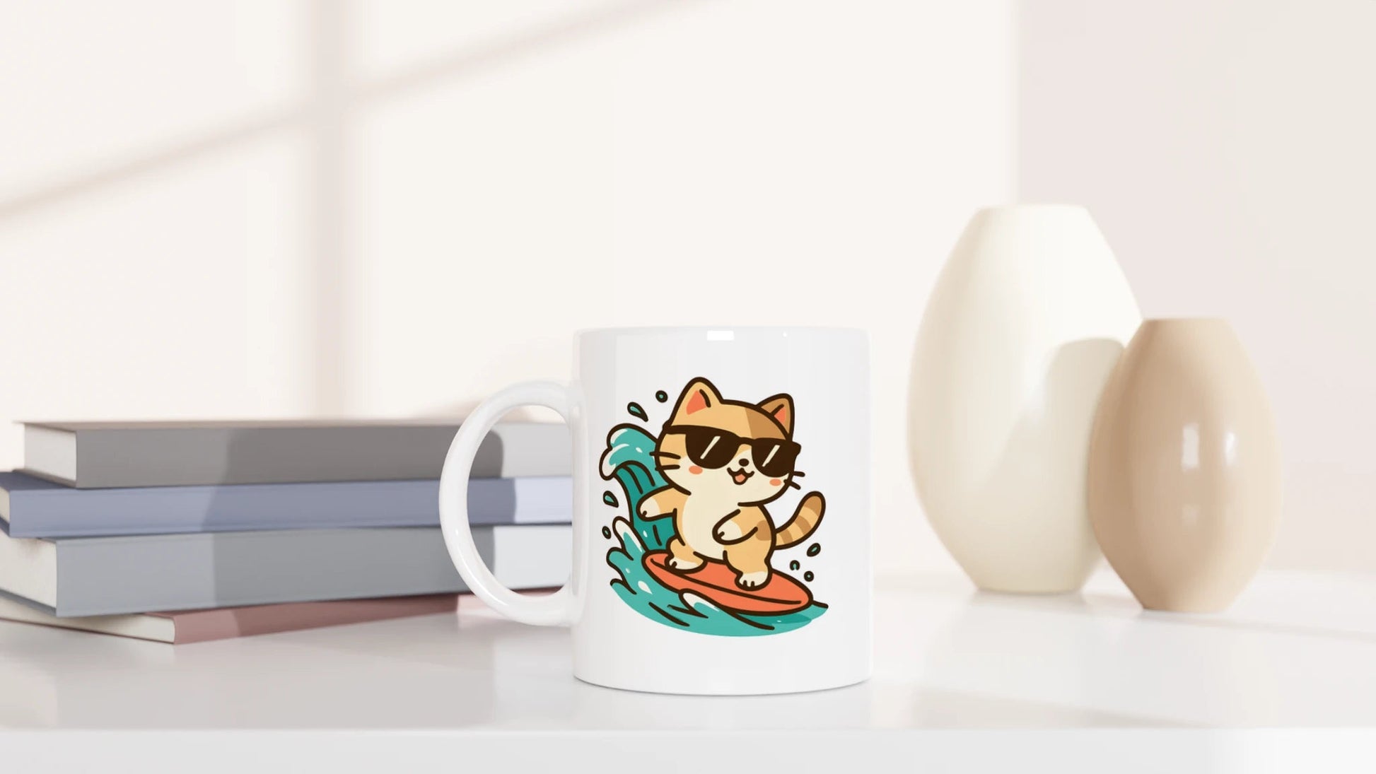 Tasse 325ml - Sommer, Katze, Surfen - Katze