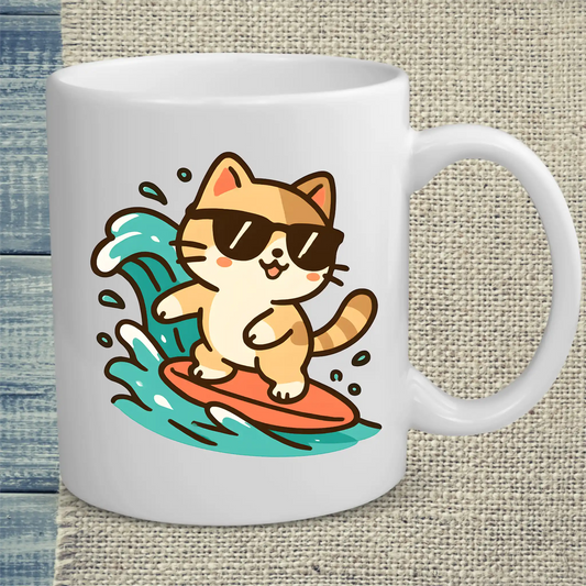 Tasse 325ml - Sommer, Katze, Surfen - Katze