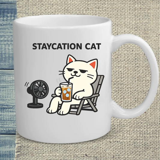 Tasse 325ml - STAYCATION CAT - Katze & Kaffee, Sommer