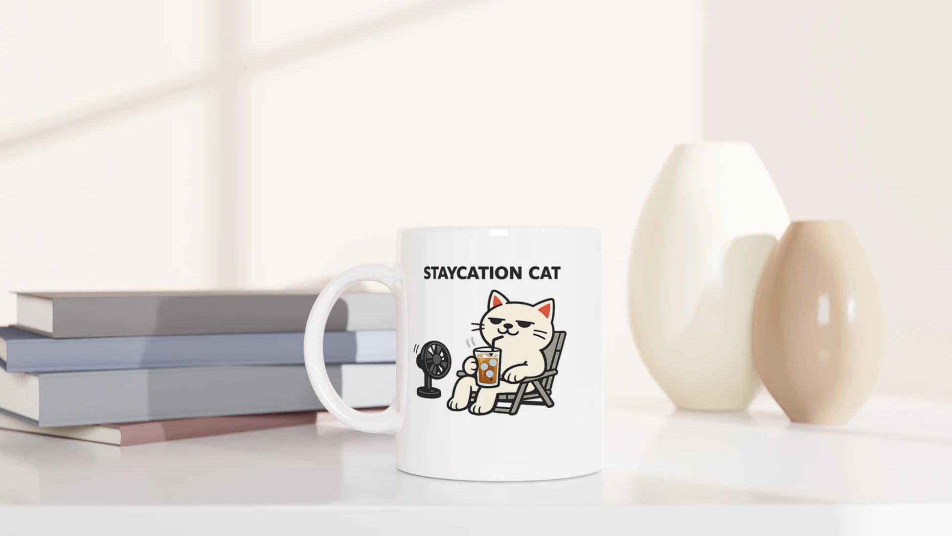 Tasse 325ml - STAYCATION CAT - Katze & Kaffee, Sommer