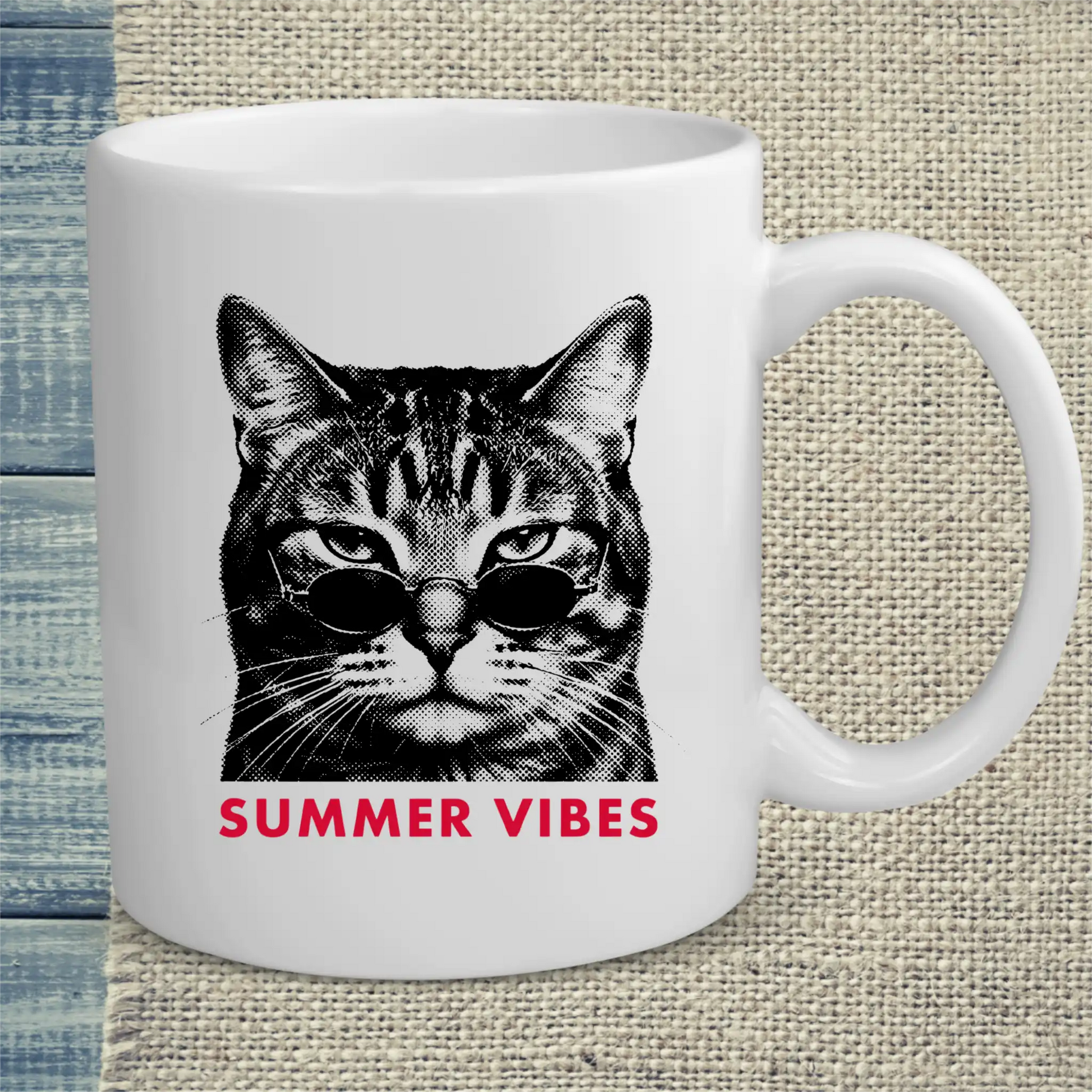 Tasse 325ml - Summer Vibes Streetwear - Katze, Sommer
