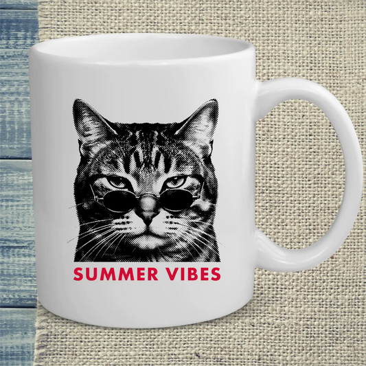 Tasse 325ml - Summer Vibes Streetwear - Katze, Sommer
