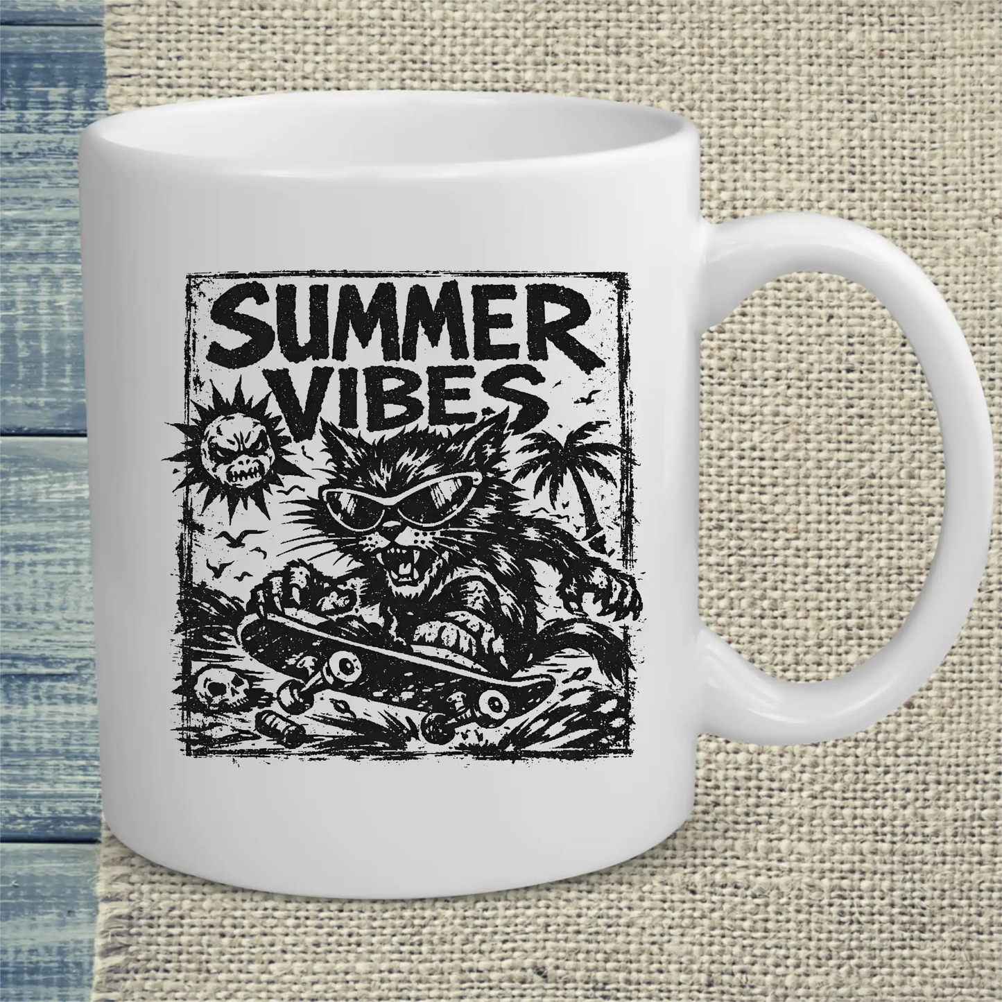 Tasse 325ml - Summer Vibes - Katze, Sommer, Cat Guy