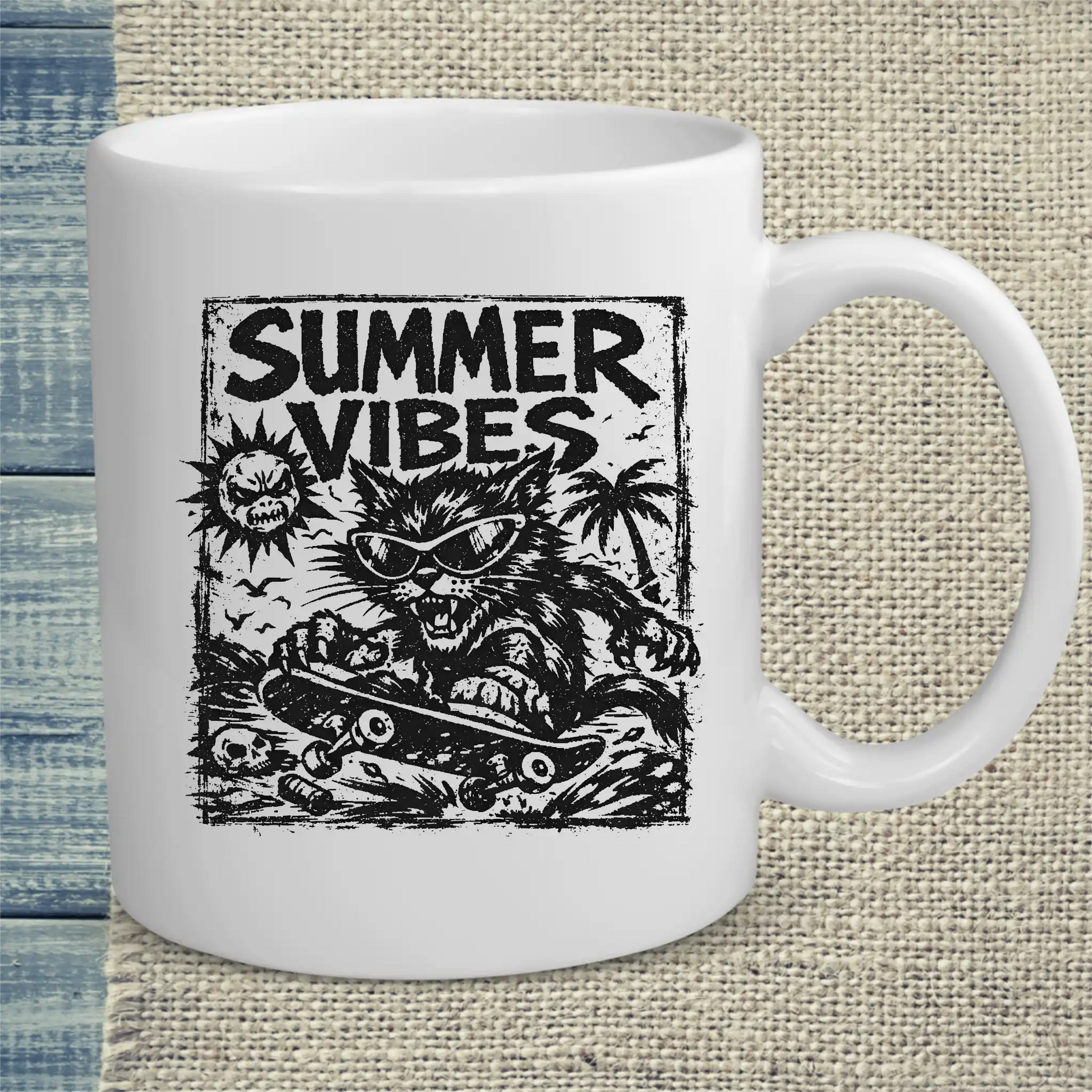 Tasse 325ml - Summer Vibes - Katze, Sommer, Cat Guy