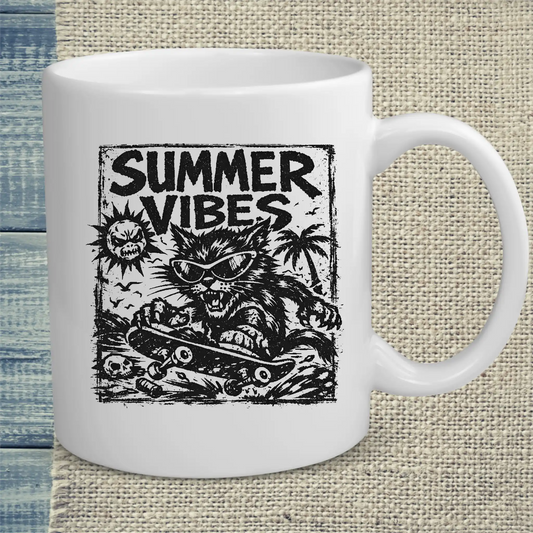 Tasse 325ml - Summer Vibes - Katze, Sommer, Cat Guy