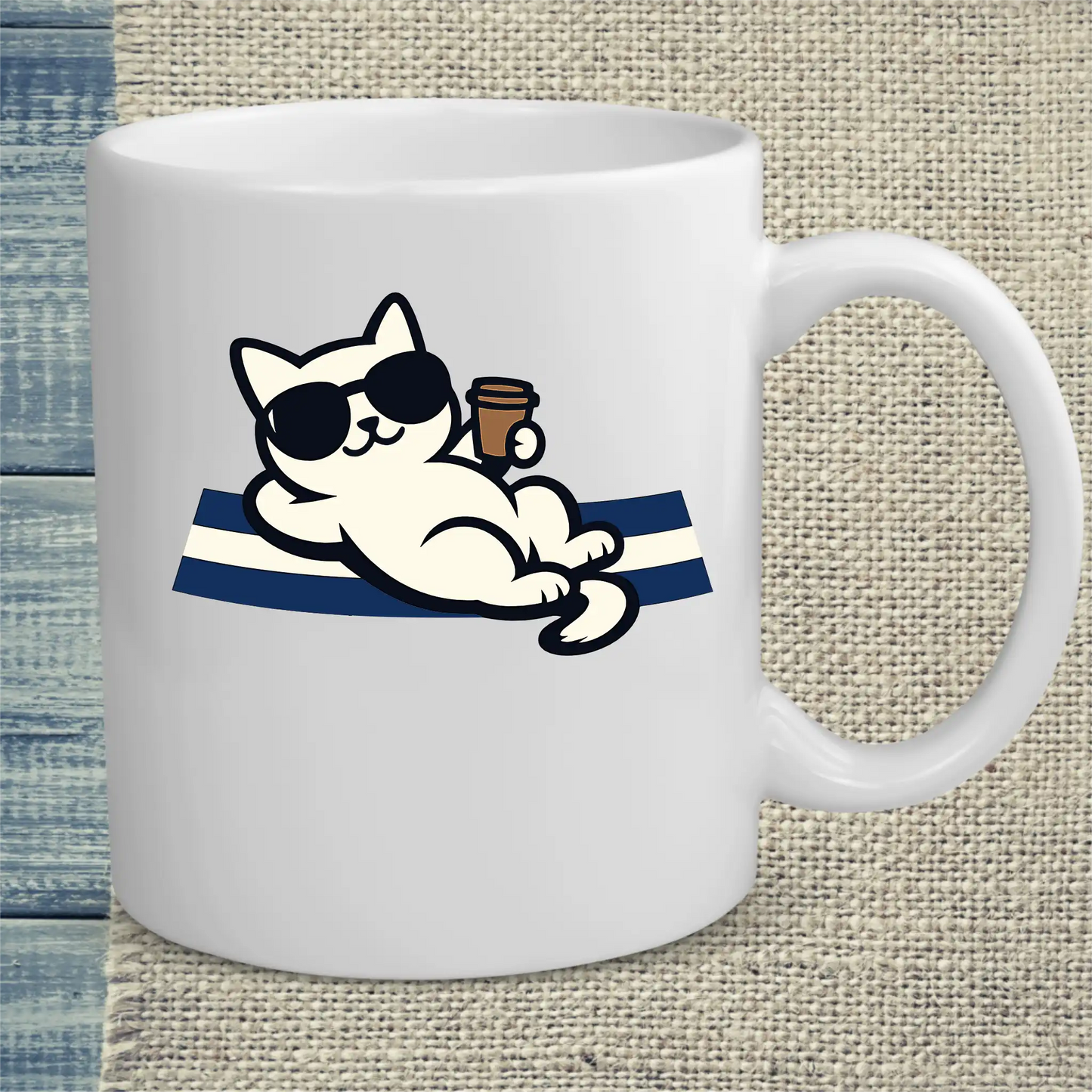 Tasse 325ml - Tag am Meer - Katze, Sommer