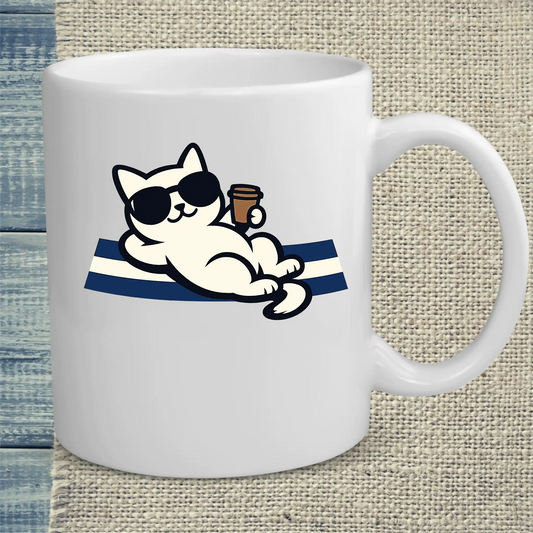 Tasse 325ml - Tag am Meer - Katze, Sommer