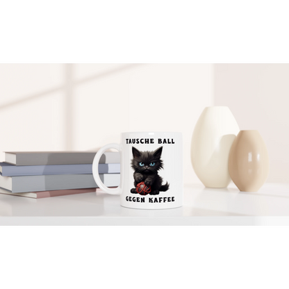 Tasse 325ml - Tausche Ball gegen Kaffee - Katze & Kaffee