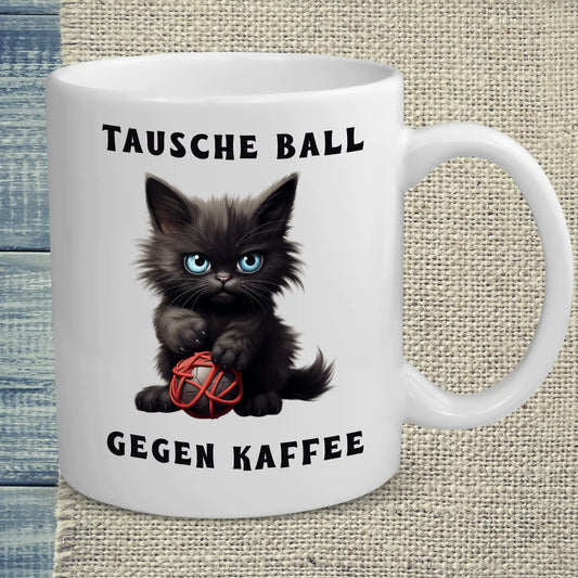 Tasse 325ml - Tausche Ball gegen Kaffee - Katze & Kaffee
