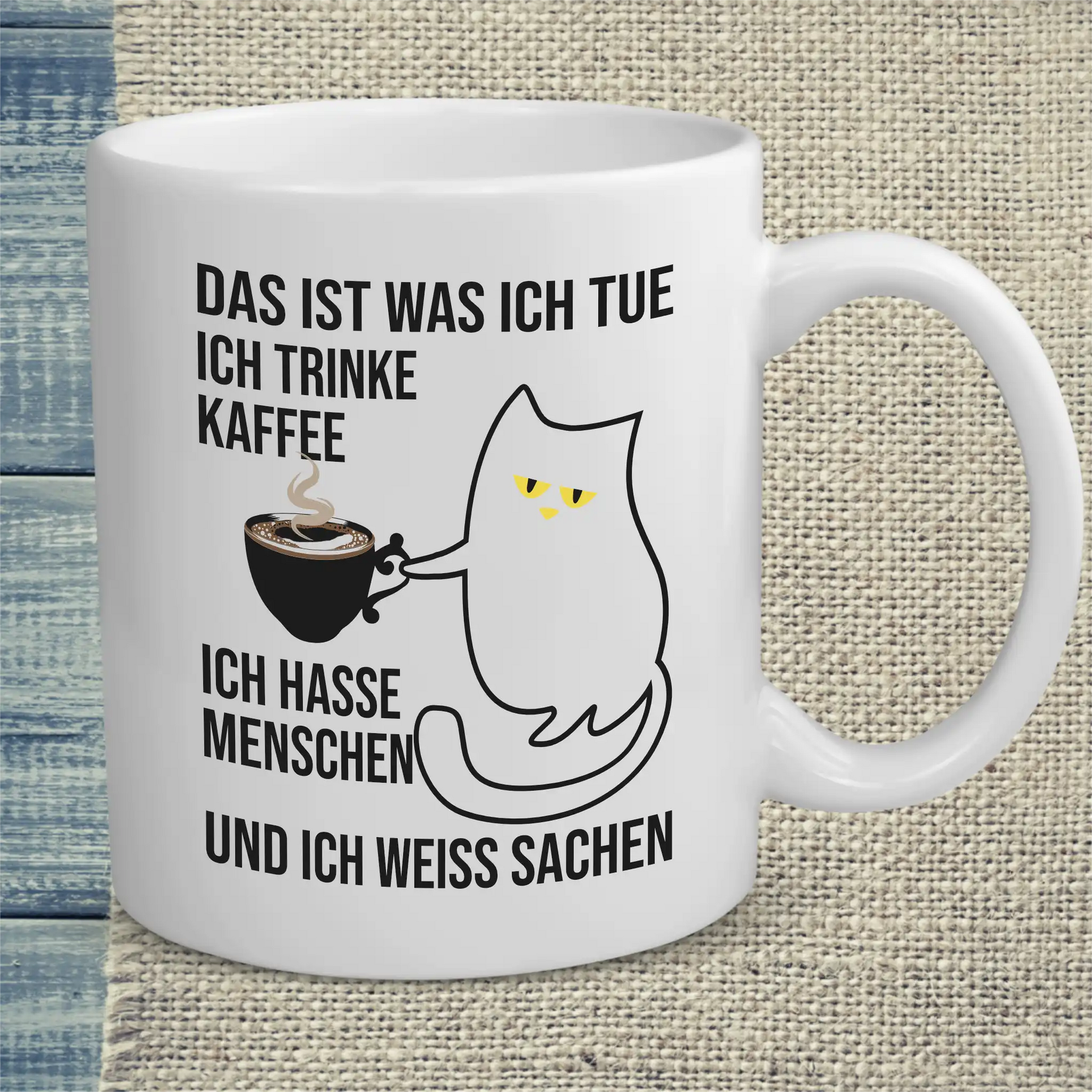 Tasse 325ml - Und ich weiß Sachen - Katze, Kaffee
