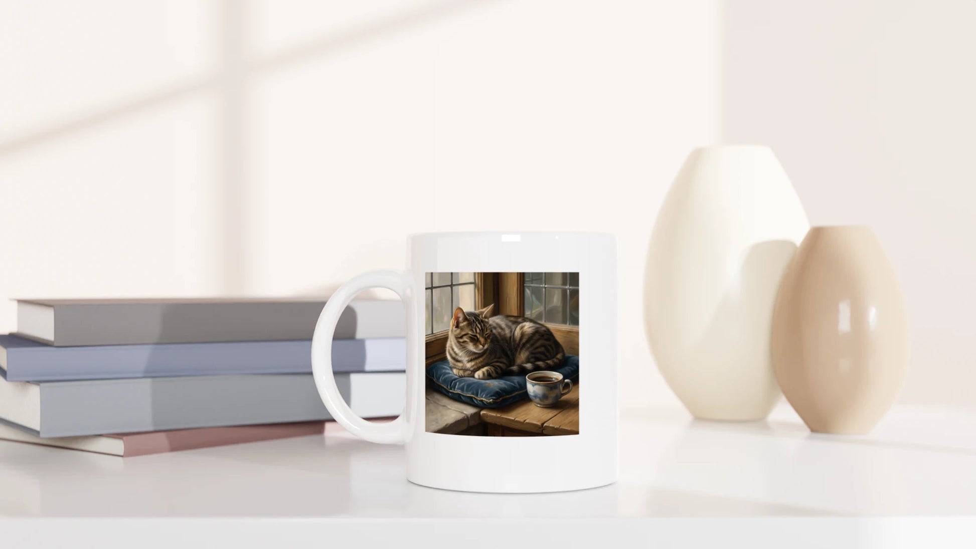 Tasse 325ml - Vermeer Cat - Katze & Kaffee, Kunst