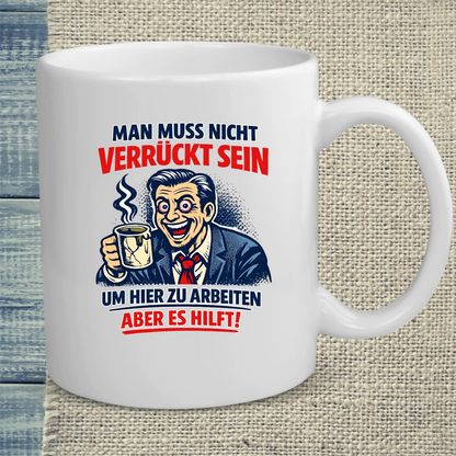 Tasse 325ml - Verrückter Arbeitsplatz - Katze & Kaffee
