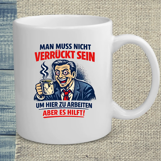 Tasse 325ml - Verrückter Arbeitsplatz - Katze & Kaffee