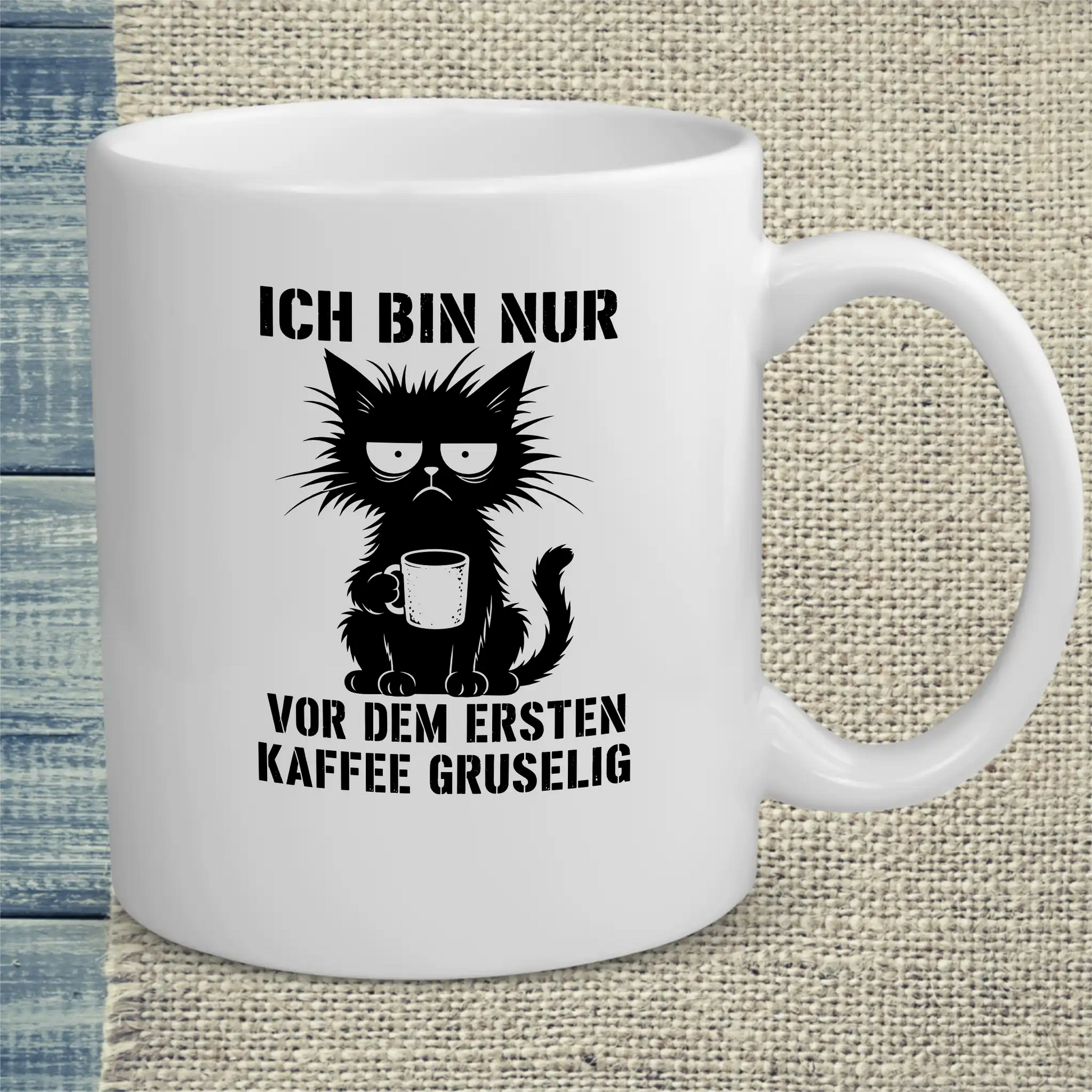 Tasse 325ml - Vor Kaffee gruselig - Katze & Kaffee, Halloween