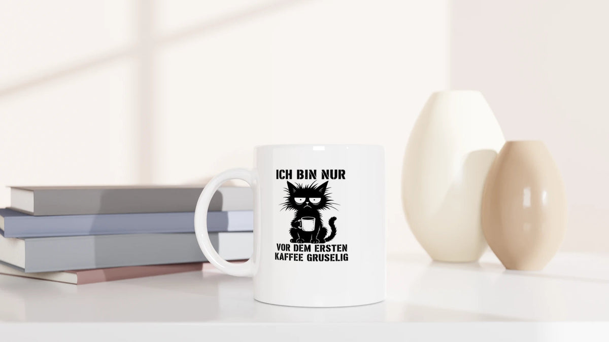 Tasse 325ml - Vor Kaffee gruselig - Katze & Kaffee, Halloween
