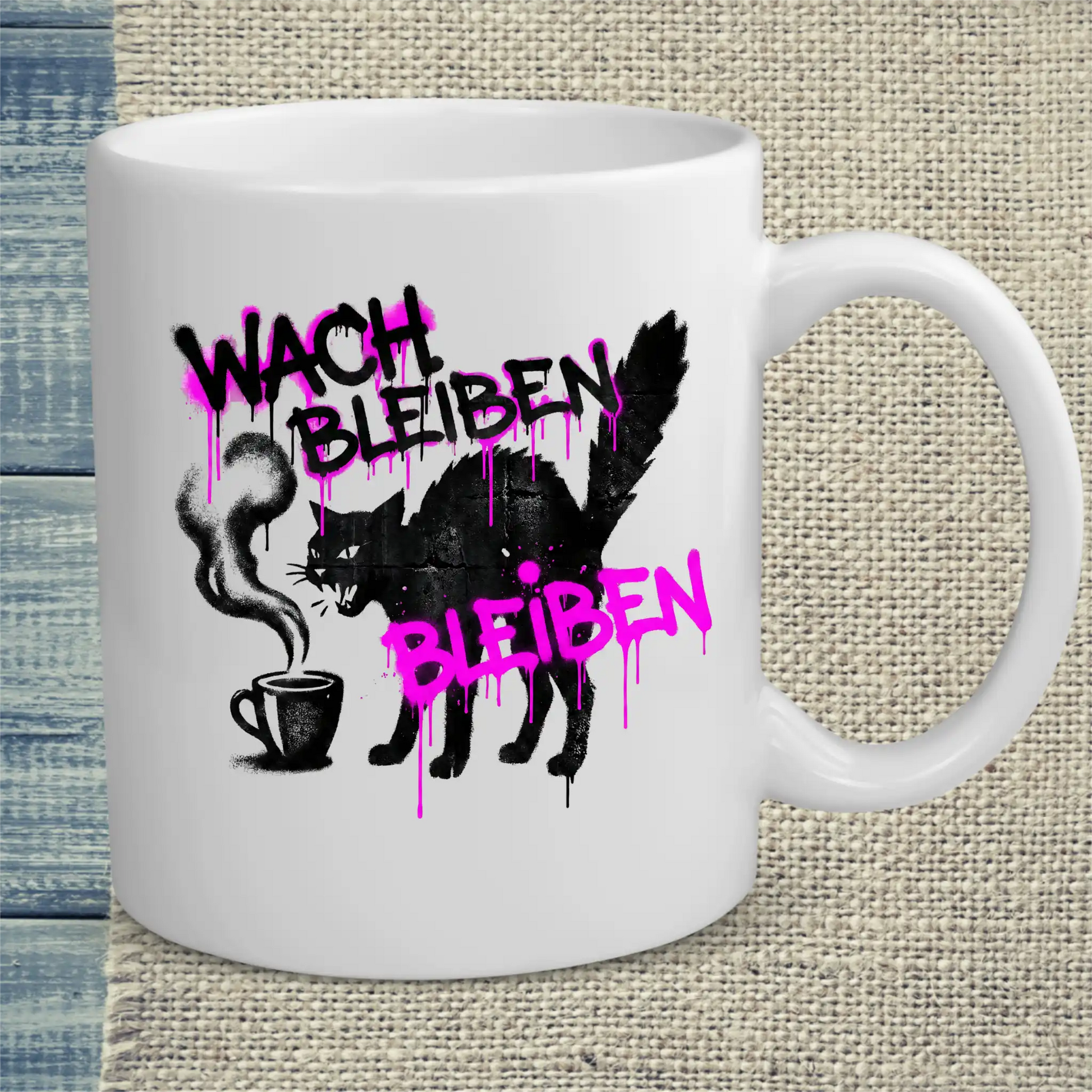 Tasse 325ml - Wach bleiben - Katze & Kaffee