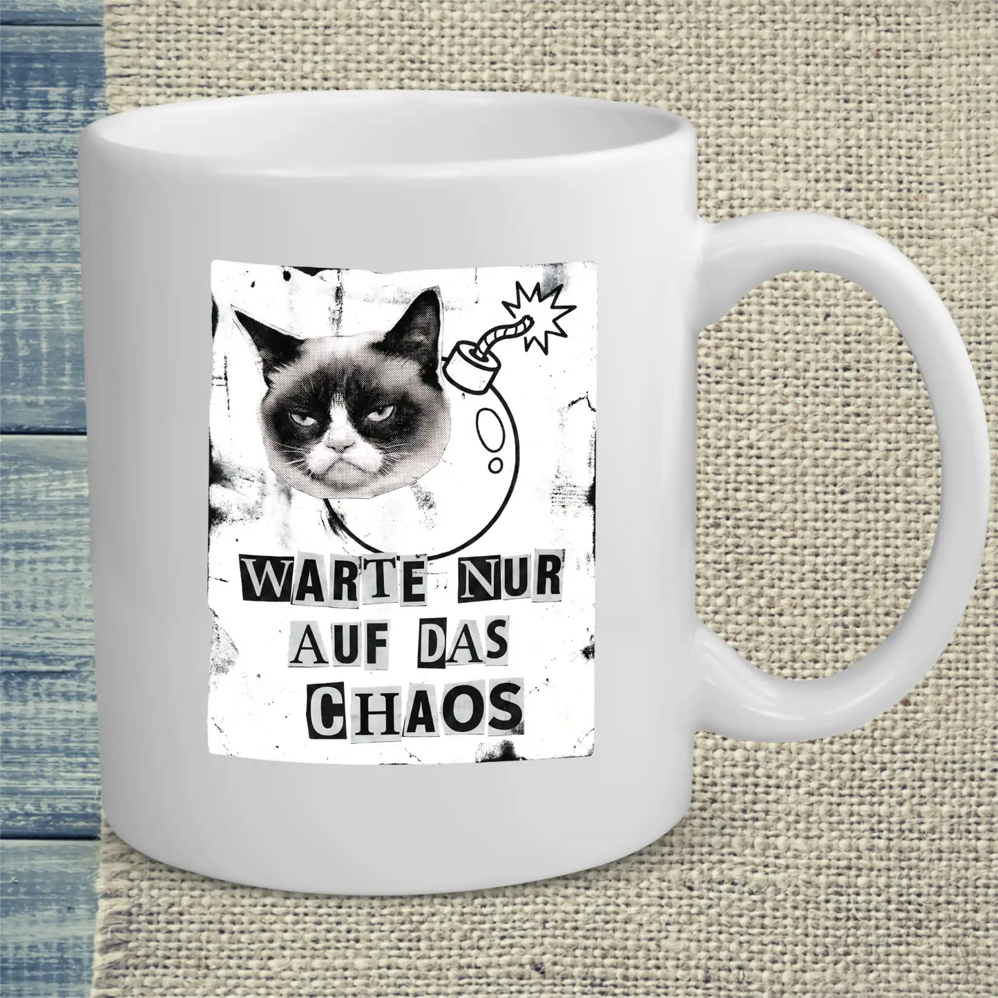 Tasse 325ml - Warte nur auf das Chaos - Katze