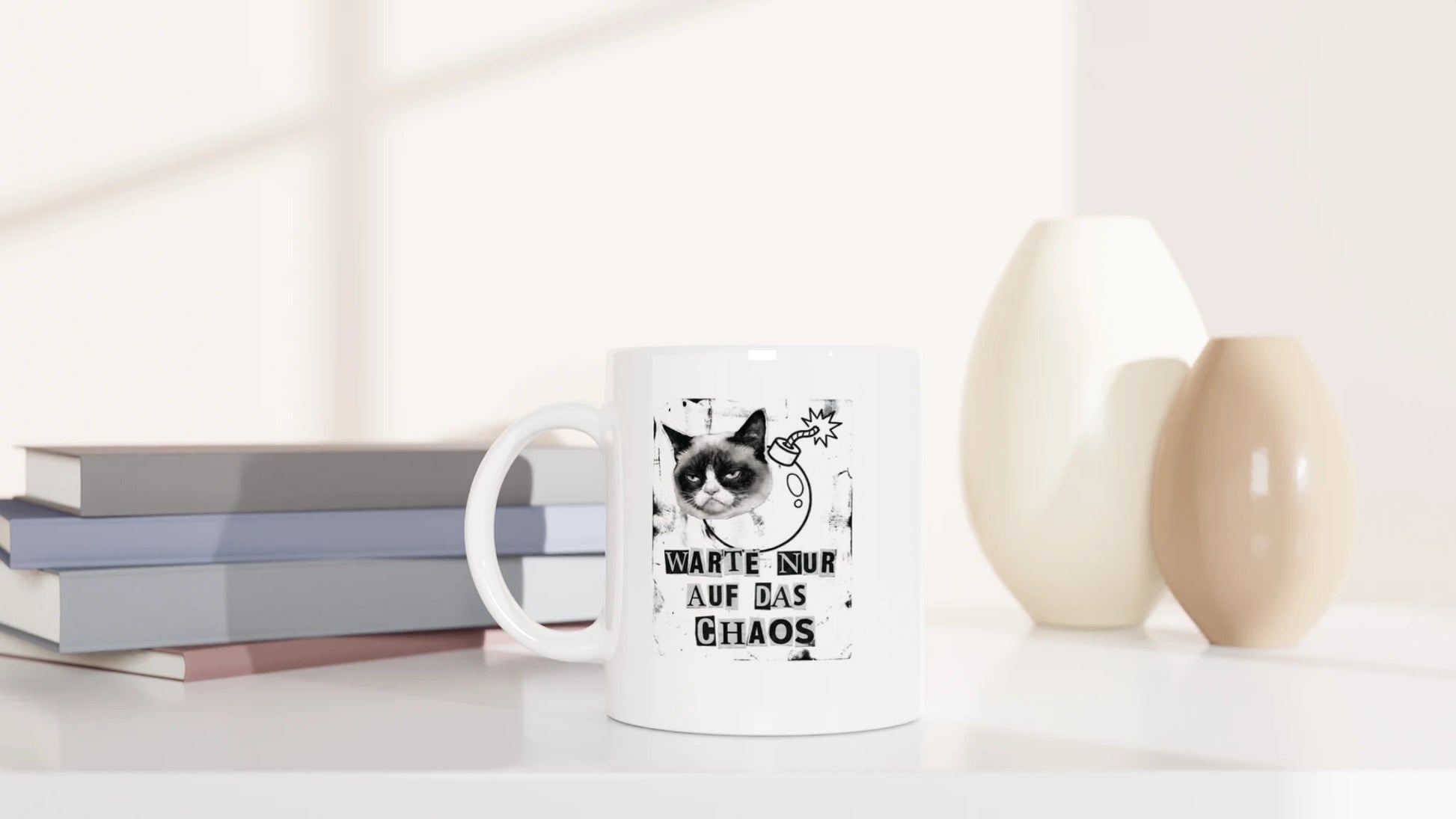 Tasse 325ml - Warte nur auf das Chaos - Katze