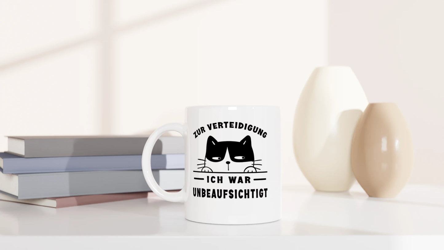 Tasse 325ml - Zur Verteidigung - Ich war unbeaufsichtigt - Katze
