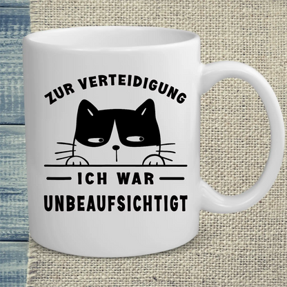 Tasse 325ml - Zur Verteidigung - Ich war unbeaufsichtigt - Katze
