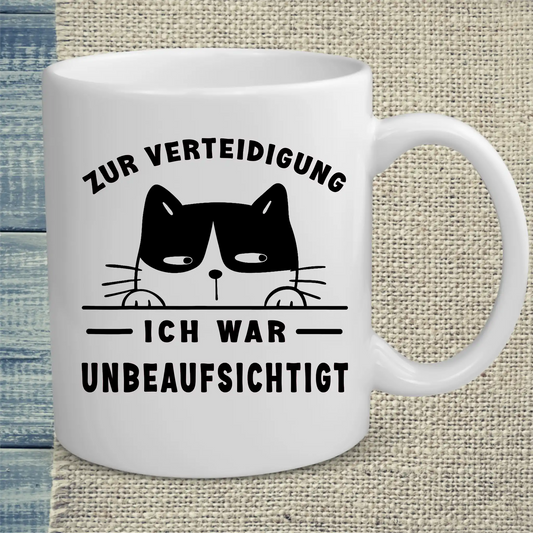 Tasse 325ml - Zur Verteidigung - Ich war unbeaufsichtigt - Katze